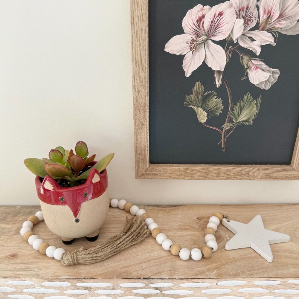 Wooden Bead Garland with Tassel & White Star Home Decor